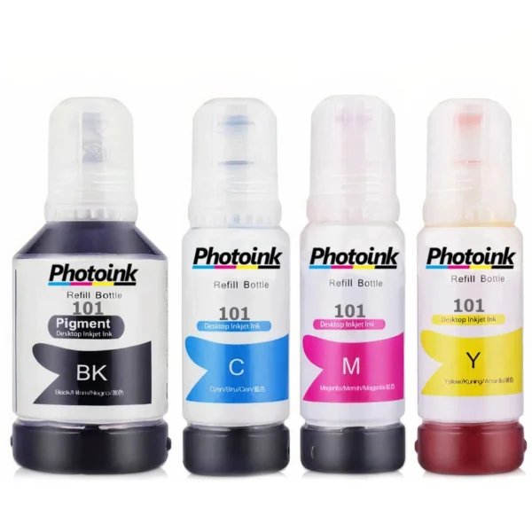 Мастило в бутилки EPSON 101 EcoTank четири цвята. Black, Cyan, Yellow, Magenta.